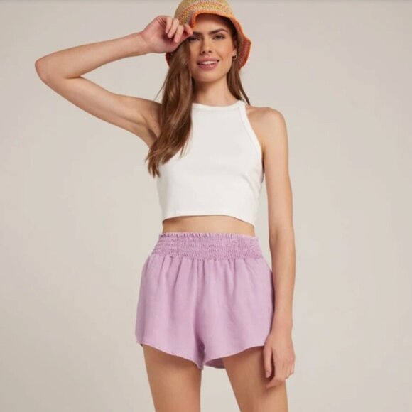 NEW Bella Dahl | Smocked Waist Tencel Short In Orchid Blush - Picture 2 of 11